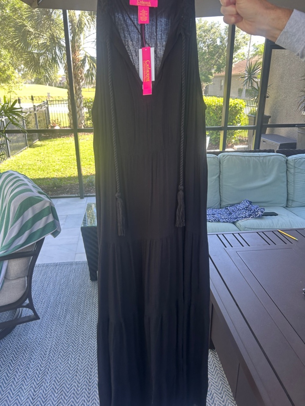 Catherine Malandrino Black Maxi Dress with Tassel Tie